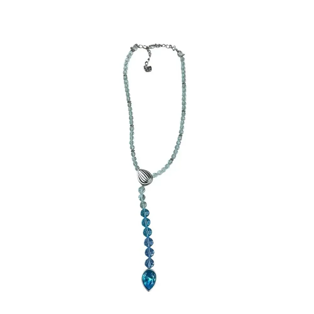 Swarovski Crystal Y-Drop Necklace Clear AB Beads Pave Oval Blue Teardrop Pendant